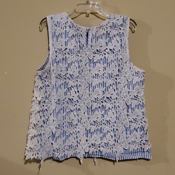 VALERIE STEVENS Striped Embroidered Lace Top - Size XL - Picture 2 of 6